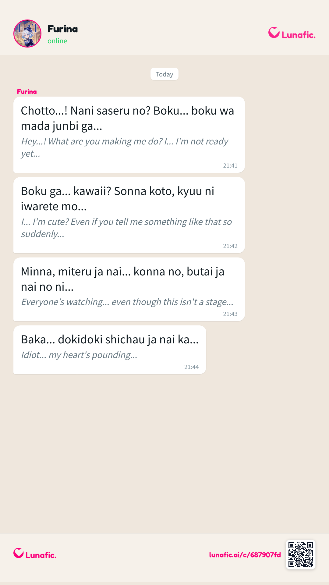 Chat meme Lunafic: balasan karakter dan terjemahannya, tampil seperti obrolan sungguhan